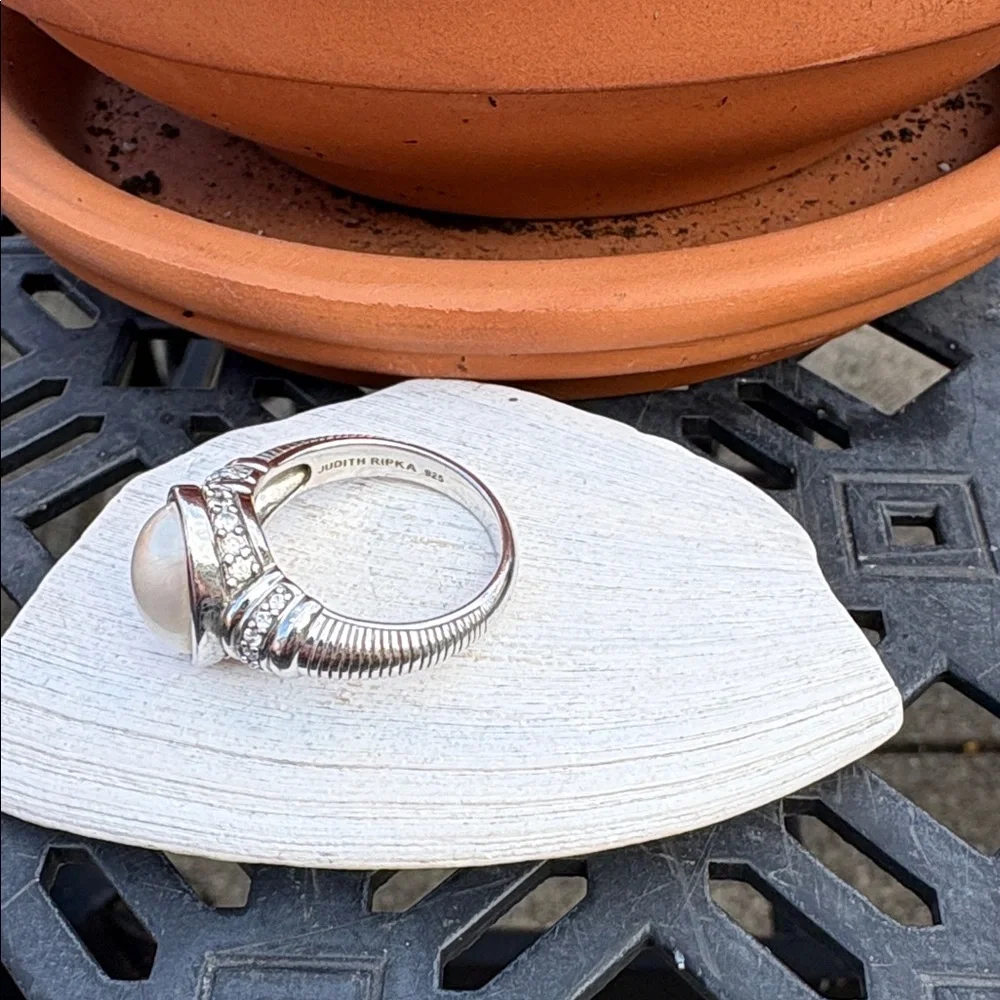 Judith Ripka Mother of Pearl Diamonique CZ Sterling Silver Ring Size 10 Bold - Picture 12 of 12